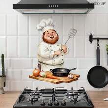 1 pieza Pegatina de pared de chef, pegatina autoadhesiva de cocinero de dibujos animados lindo para salpicadero de cocina, estufa, decoración del hogar y comedor, removible e impermeable - Pegatinas de pared con temática de chef - Ver 1
