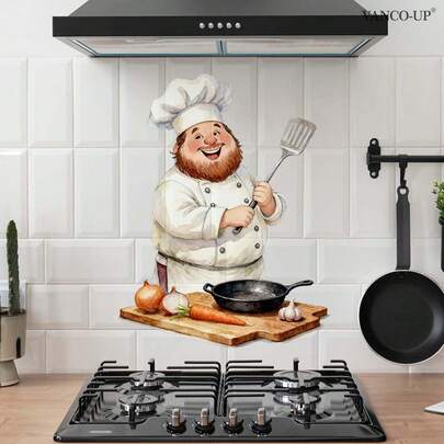 1pcFunny Chef Kitchen Sticker Waterproof Removable Vinyl Wall Decal For Dining Room Restaurant Backsplash Tile Decor Aesthetic Home Interior Room Wall Art Decor