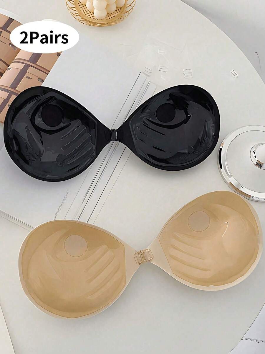 1/2片装无缝硅胶聚拢文胸：夏季婚礼隐形无肩带硅胶文胸，提升乳沟的硅胶乳贴，透气防水自粘硅胶胸贴，适合搭配连衣裙和内衣 - 彩色 - 查看 1