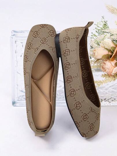 New Women's Flat Loafers, Fashionable Square Toe Slip-On, Comfortable Breathable Knit Mesh Flat Shoes, Retro Style For Daily Commute
