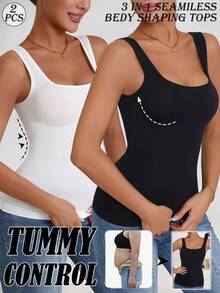 2pcs Women Compression Camisole, Sleeveless Comfortable Shapewear, Waist Training Sports Top - Multicolor - View 1