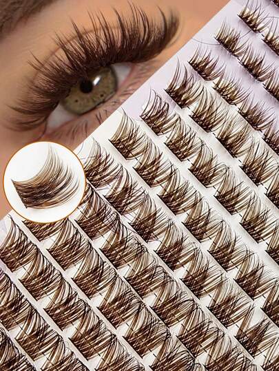  Asiteo 140片棕色D型卷翘假睫毛簇，长度8-16mm混合，可DIY卷翘浓密仿貂毛假睫毛，睫毛簇，单根睫毛，假睫毛，尖头单根睫毛，适合各种妆容，自然单根假睫毛，轻盈柔软，可在家DIY嫁接睫毛，是送给女性、女孩的礼物，也是派对用品、婚礼礼物的理想之选，适合女性日常妆容、工作、旅行、音乐节等场合。