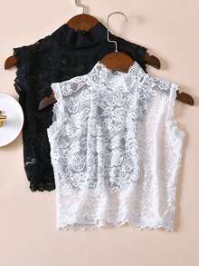1 pieza Parche para el pecho con decoración de encaje negro y blanco, cuello falso decorativo interior para el Día de San Valentín - cuello de encaje - Ver 6