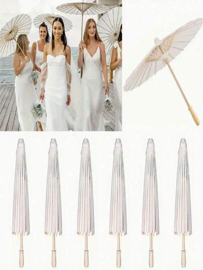 3pcs/1pc/24inch-16inchWhite Paper Umbrella - Wooden Handle, No Power Or Feathers Required, Perfect For Weddings, Photo Shoots, Makeup, Parties, Beach Decorations