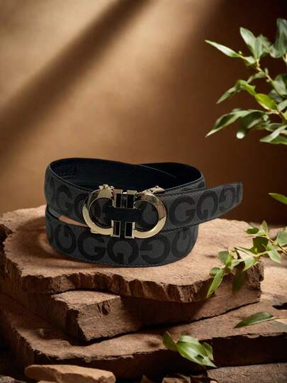 Luxury Casual Men's Belt - Graffiti Letter Design, Suitable For Daily Business Suit Pants, Steady And Elegant Gentleman Style Leather Belt, Ideal Gift For Father And Boyfriend