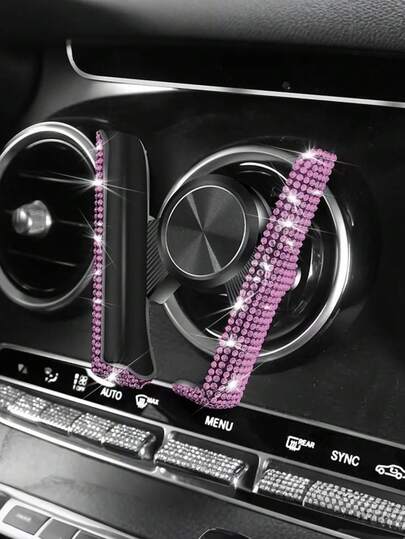 Soporte de teléfono para coche con diamantes brillantes para mujeres - Clip universal para rejilla de ventilación, rotación de 360°, bloqueo automático por gravedad, diseño de cristal de strass, se adapta a todos los teléfonos, decoración interior de coche linda, accesorio de coche