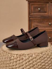 MonaNise Square Toe Low Chunky Heel Work Pumps - Brown - View 5