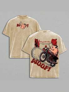 230g Washed Double-Sided Printed T-Shirt, Red-Haired Devil Crazy Batch Printed High-Quality Batik Cotton Retro Fashion Brand T-Shirt, Suitable For Everyday Wearing T-Shirts, Outdoor Holiday Sports, Gifts For Comic Lovers. - Cà phê nâu - Xem 1