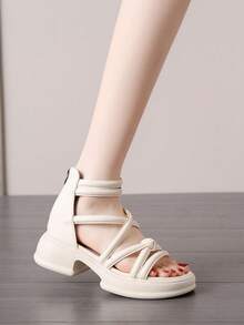 Sandal đế xuồng cao gót, đế dày, thoáng khí, kiểu dáng La Mã, mẫu mới mùa hè 2026, đa năng, chống thấm nước. - trắng - Xem 3