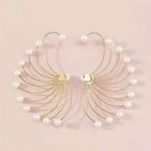 1 Pair Elegant Luxury Faux Pearl Ear Cuffs, High-End Geometric Design For Daily Wear & Parties - Gold - View 4