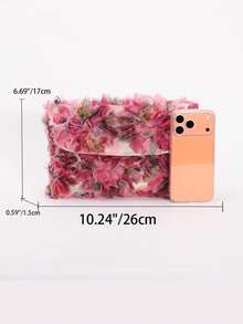 Advanced Sequin Flower Clutch Bag, Light Luxury And Versatile For Banquets - Hot Pink - View 3