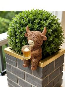 Whimsical Highland Cow Resin Home Decor With Drink Cup, Vibrant Colored Durable Indoor/Outdoor Decoration For Planter, Garden, Aquarium, Home And Office, Highland Cow Figurine - Highland Beef Beverage Cup - View 10