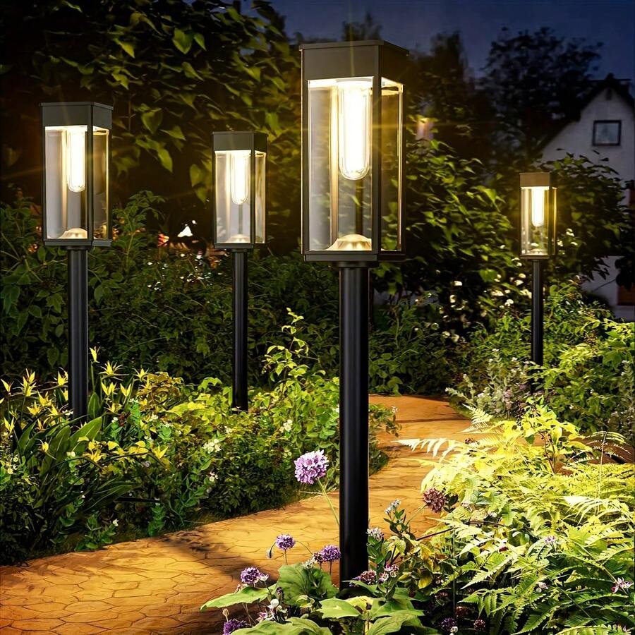 [Large] 2/4/Outdoor Solar Rectangular Hollow Lawn Light, ABS Resin Garden Street Lamp Decoration, Night Waterproof Hollow Solar Ground Spike Light (500mAh), Landscape Projection Pattern Light, Lighting Decoration, Perfect For Road Lawns, Garden Courtyards, Driveway Path Lights - Warm Light - 多色 - 查看 1