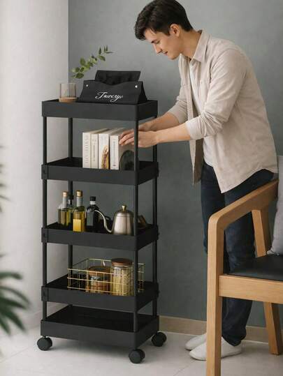Carrito de Almacenamiento 4 Niveles con Ruedas | Organizador Deslizable Multiusos para Cocina, Baño y Hogar | Grande, Resistente y Fácil de Mover