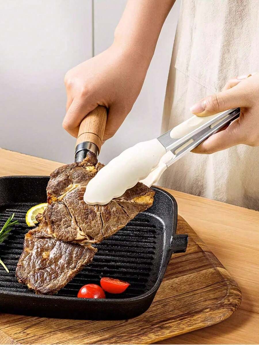 迷你厨房硅胶夹，烧烤夹，面包夹，沙拉夹，自助餐夹，油炸食品夹 - 白色 - 查看 1