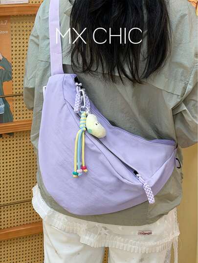 1pc Women's Solid Color Nylon Shoulder Crossbody Bag, Fashionable Casual Sports Vacation Travel Bag