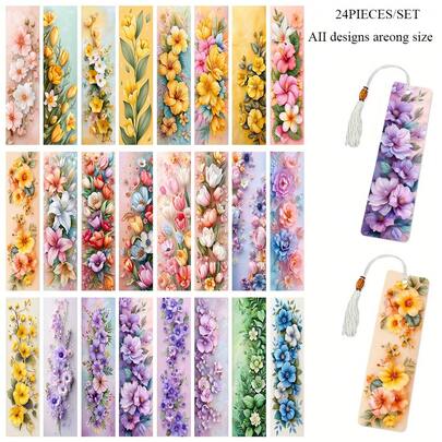 Bộ 24 thẻ đánh dấu trang hình hoa làm bằng giấy, thẻ đánh dấu trang mùa xuân hình hoa 3D, món quà tốt nghiệp trang nhã và chất lượng cao dành cho học sinh để đánh dấu trang sách.