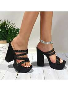 lunryet Womens Natia Open Square Toe Block Heel Dress Sandals - Black - View 3