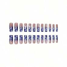 24pcs Long European Square Fake Nails, Purple French White Flower Nail Art Fake Nails, Wearable Nails, Fully Covered And Removable, Suitable For Women's Parties, Dancing, And Daily Use - Màu tím - Xem 6