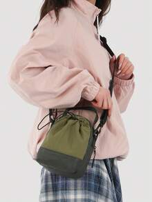 1 pieza Bolso bandolera de nailon con contraste de color para mujer, nuevo diseño de moda para primavera/verano con cordón, adecuado para compras, actividades al aire libre - Multicolor - Ver 5