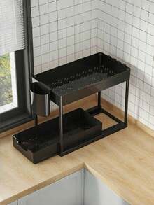 1 chiếc kệ đựng đồ 2 tầng dưới bồn rửa, kệ bếp, kệ sắp xếp đồ dùng nhà bếp, phụ kiện tủ đựng thực phẩm, ngăn kéo trượt phía dưới, giỏ đựng đồ trong ngăn kéo, kệ đựng gia vị nhà bếp, thích hợp để đựng dụng cụ nhà bếp, gia vị, bát đĩa, cốc chén, đồ dùng vệ sinh cá nhân, mỹ phẩm. - màu đen - Xem 12
