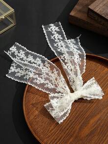 1个超可爱森林蕾丝双蝴蝶结发夹 - 米色 - 查看 3