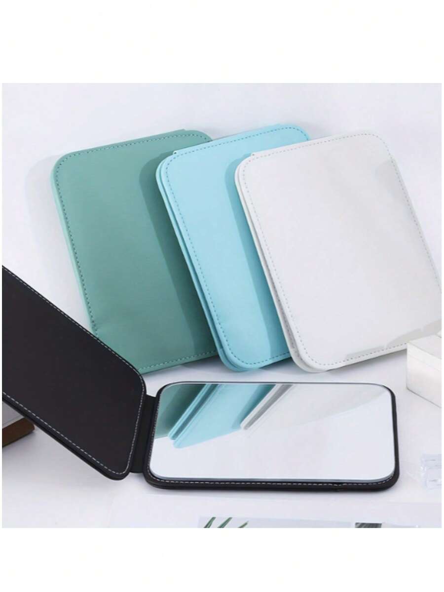 1 pieza Espejo de maquillaje plegable de mano, estuche de piel sintética, espejo de belleza de alta calidad y de moda