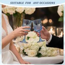 1/3/6/12pcs Vintage Diamond Textured Reusable Drinking Glass Set, Heavy Duty Champagne Flutes, Suitable For Party & Wedding Juice Cups, Dishwasher (Plastic) - Transparent Blue - View 4