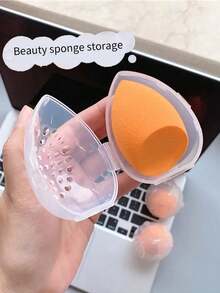 Durable Makeup Sponge Storage Box, Makeup Blender Holder, Transparent Moisture-Proof Makeup Sponge Organizer With Ventilated Design, Portable For Travel - White - View 1