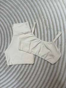 Conjunto, short e top fitness costa nua e entrada para bojo. - off-white - Visão 3