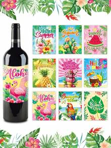 9张/套夏威夷风情防水酒瓶标签，热带主题贴纸，适用于香槟、葡萄酒瓶、沙滩派对、节日装饰、啤酒瓶、家庭聚会、节日礼物 - 夏威夷 - 查看 6