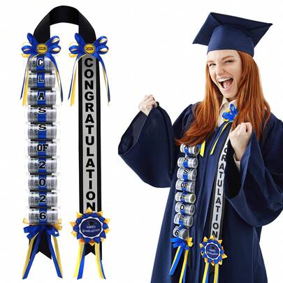 2026 Graduation Lei Flower Ring Double Strand Braided Flower Ring Graduation Lei High School College Party Supplies Creative(Blue, Classic) OTYZ