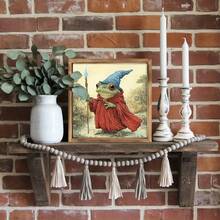Quirky Frog Wizard Wooden Frame Sign - Rustic Vintage Decor With Magical Frog Illustration, 8x 8inch Handmade Wall Art, Suitable For Entryway, Living Room, Kitchen, Bedroom - Unique Housewarming Gift, Home Decor Display, Entryway Artwork | Vintage Wall Sign | Handicrafts, Frog Garden Decoration - 1PC - Xem 7