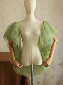 Mint Green Mesh Shawl, Wedding/Evening Dress Accessory, Outerwear For Performance, Photography - Mint Green - View 1