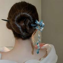 New Chinese-Style Wooden Magnolia Flower Hairpin, Ancient-Style Tassel Hairpin For Women, Simple And Elegant Retro Updo Hairpin, Hair Accessory For Hanfu And Cheongsam. - Ghim cài tóc hình hoa mộc lan - Xem 1