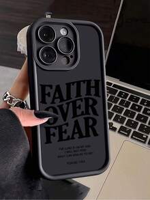 1pc Black Minimalist English Letter Personalized TPU Shockproof Full Coverage Phone Case, Compatible With Apple 17, 16, 15, 14, 13, 12, 11 Pro Max, Air, And Series - Black - View 1
