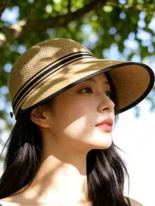新款女士春夏宽檐帽，带头带，时尚百搭，户外旅行防晒 - A - 查看 10