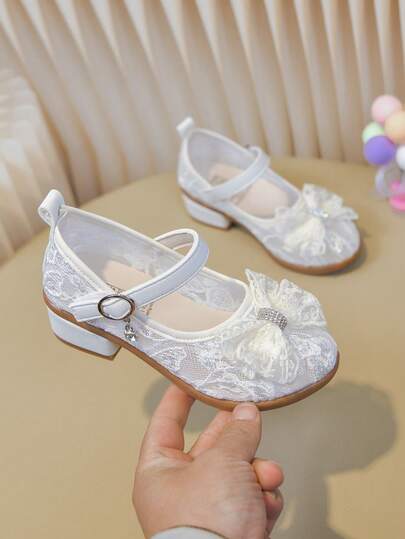 New Girls' Breathable Mesh Floral Mary Jane Shoes, Butterfly Decor Princess Style Shoes, Suitable For Dresses, Performances And Parties