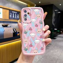 1pc Cute Rabbit & Bear Cherry Shockproof Wave Phone Case, UV Printed Compatible With Iphone/Galaxy/MOTO, International Version,  Not The Domestic Version - Pink - View 5