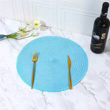 1 pieza Posavasos de estilo minimalista de material natural con borde de bola azul y aislamiento térmico, adecuado para el hogar, la cocina, el restaurante, el hotel, la granja, celebraciones, bodas, fiestas de cumpleaños y decoración de mesa - Azul menta - Ver 11