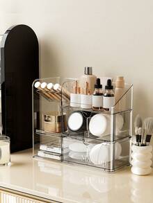 1 pieza Caja de almacenamiento transparente tipo cajón para borlas de maquillaje, almohadillas y perfumes, estante de exhibición de joyas y collares tipo tablero perforado - Multicolor - Ver 4