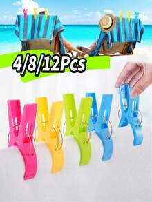 8-1pc Beach Towel Clips, Plastic Towel Clips, Clothing Clips, Windproof Clips, Large Cute Windproof Clips, Plastic Blanket Clips. These Chair Accessory Clips Are Specially Designed For Towels And Blankets, Providing Windproof, Durable Strength And Firm Grip. - Multicolor - View 4