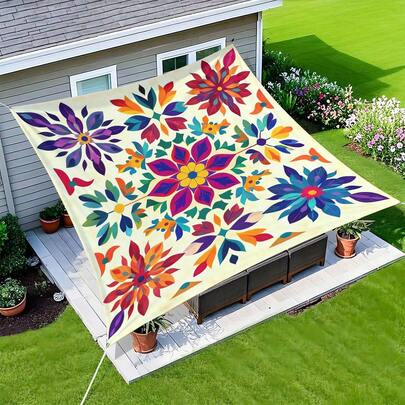 1件装波西米亚曼陀罗渐变色户外遮阳篷 - 易于安装和收纳，适用于花园、露台、泳池边（不含支架），户外遮阳篷