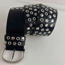 Y3k朋克铆钉重型潮流宽腰带，千禧艾比涩谷个性化D.I.A皮革腰带 - 黑色 - 查看 3