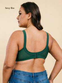 1 pieza Sujetador de encaje ultradelgado para mujer, sujetador minimalista sexy y transpirable de talla grande para dormir, usar en casa, la oficina y al aire libre, con elevación - Verde Oscuro - Ver 3