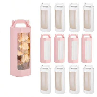 Bộ 6 hộp quà trưng bày hình bát giác đơn giản, trong suốt, có cửa sổ trong suốt, hộp đựng hoa gấp gọn trang nhã, thích hợp cho đám cưới, sinh nhật, các dịp đặc biệt - Hộp carton đa năng với họa tiết ngày lễ phổ biến.