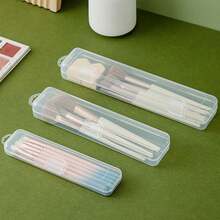 1/2/3pcs Multi Functional Transparent Plastic Storage Box, Moisture-Proof & Dustproof Makeup Brush Storage Box, Portable Cutlery Box, Travel Toothpaste Toothbrush Storage Container, Desktop Organizer, Suitable For Home, Office, Travel - Multicolor - View 2