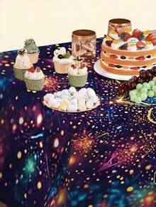 1 pieza Mantel impermeable, resistente al aceite y fácil de limpiar con patrón de galaxia del espacio exterior, adecuado para picnics, campamentos, bodas, fiestas de cumpleaños, hogar, cocina, comedor, uso interior/exterior - A - Ver 7