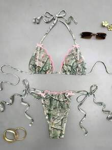 2026 Women's Random Print Spaghetti Strap Sexy Bikini Set, Elegant Beach Summer Swimwear, Suitable For Summer Vacation, Carnival, Casual, Chic - Multicolor - View 8