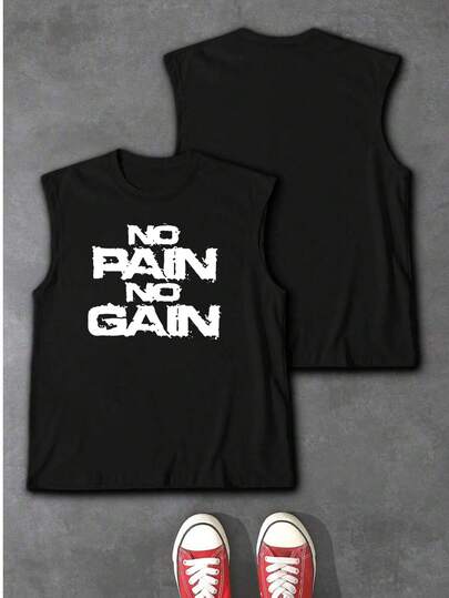 Camiseta sin mangas con capucha y estampado en inglés para hombre, adecuada para deportes y uso casual